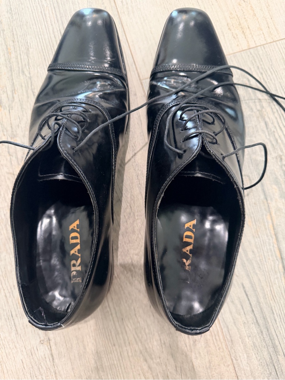 Prada Black Leather Lace-Up Cap-Toe Oxfords